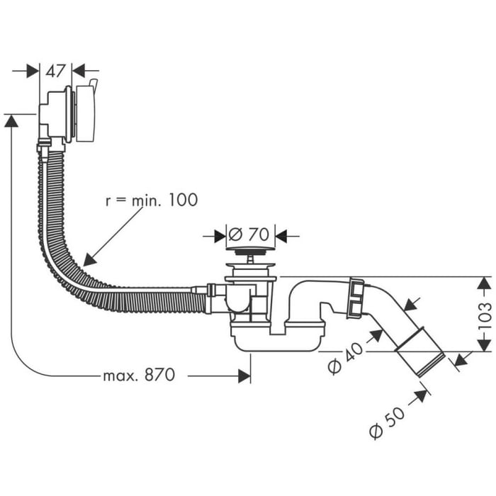 AXOR Ein- Ab-und Überlaufgarnitur Flexaplus S Komplettset für Sonderwannen