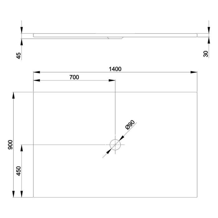 Bette BetteFloor Duschfläche 140 x 90 cm mit Minimum-Wannenträger