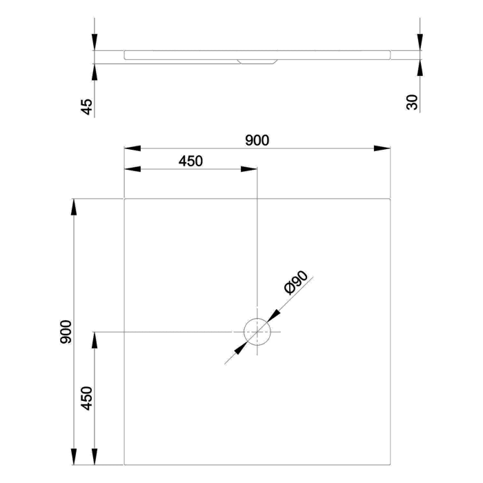 Bette BetteFloor Duschfläche 90 x 90 cm mit Minimum-Wannenträger