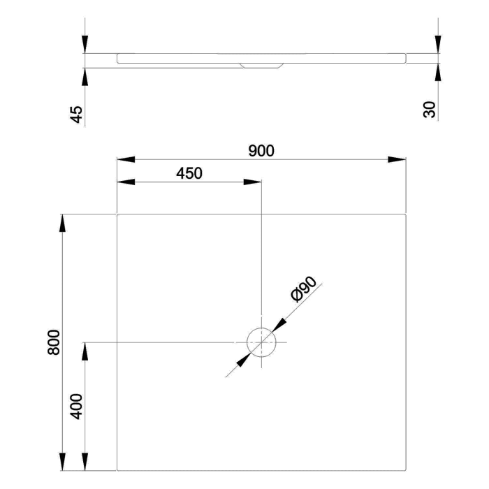Bette BetteFloor Duschfläche 90 x 80 cm mit BetteAntirutsch Sense
