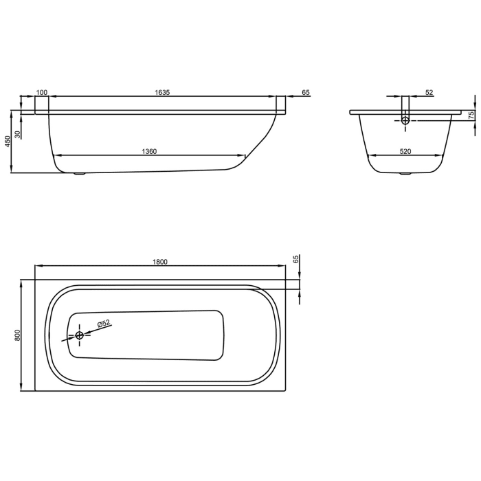 Bette Classic Badewanne 180 x 80 x 45 cm