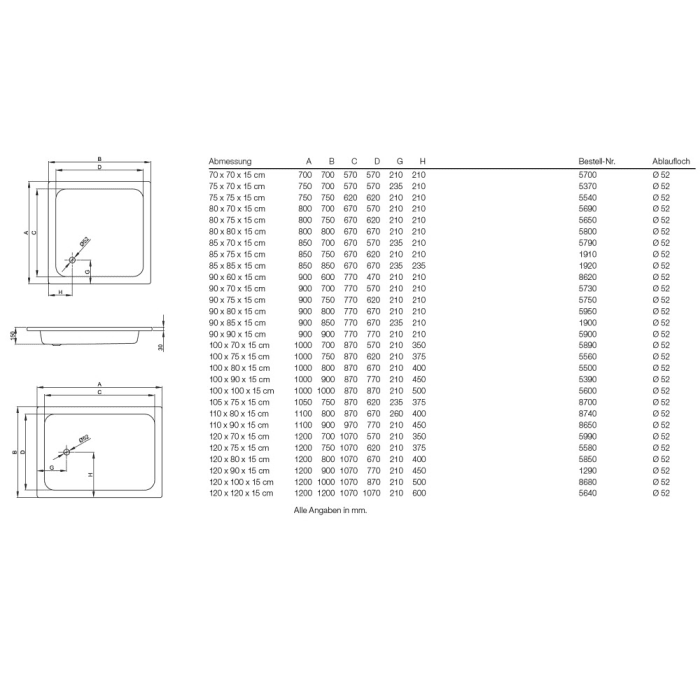 Bette Quinta Duschwanne flach 120 x 80 x 15 cm