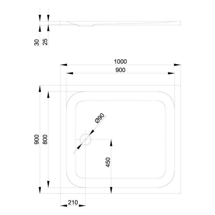 Bette Ultra Duschwanne superflach 100 x 90 x 2,5 cm