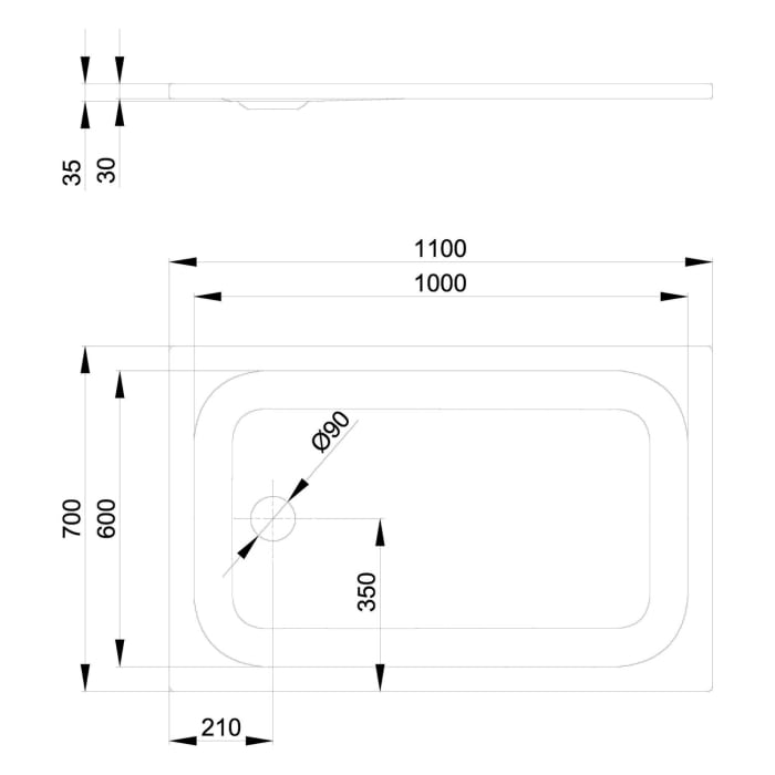 Bette Ultra Duschwanne superflach 110 x 70 x 3,5 cm mit BetteGlasur® Plus
