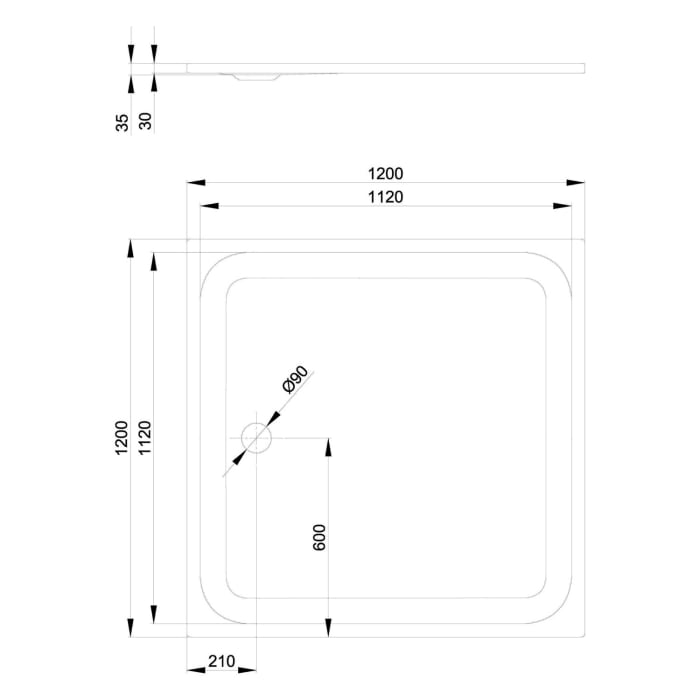 Bette Ultra Duschwanne superflach 120 x 120 x 3,5 cm