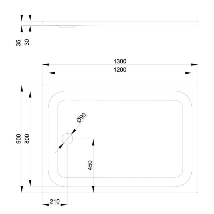 Bette Ultra Duschwanne superflach 130 x 90 x 3,5 cm mit BetteGlasur® Plus