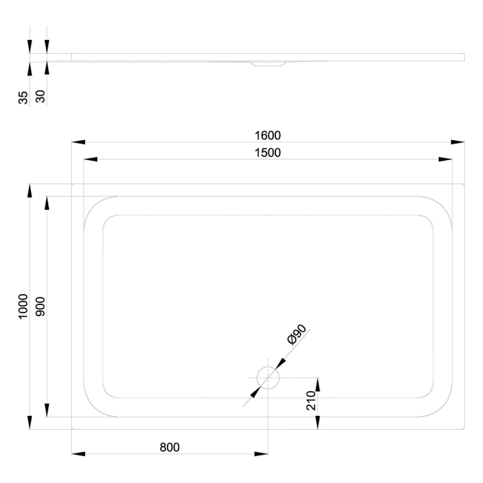 Bette Ultra Duschwanne superflach 160 x 100 x 3,5 cm mit BetteGlasur® Plus
