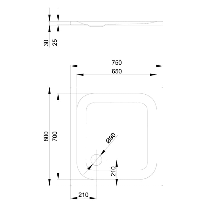 Bette Ultra Duschwanne superflach 80 x 75 x 2,5 cm