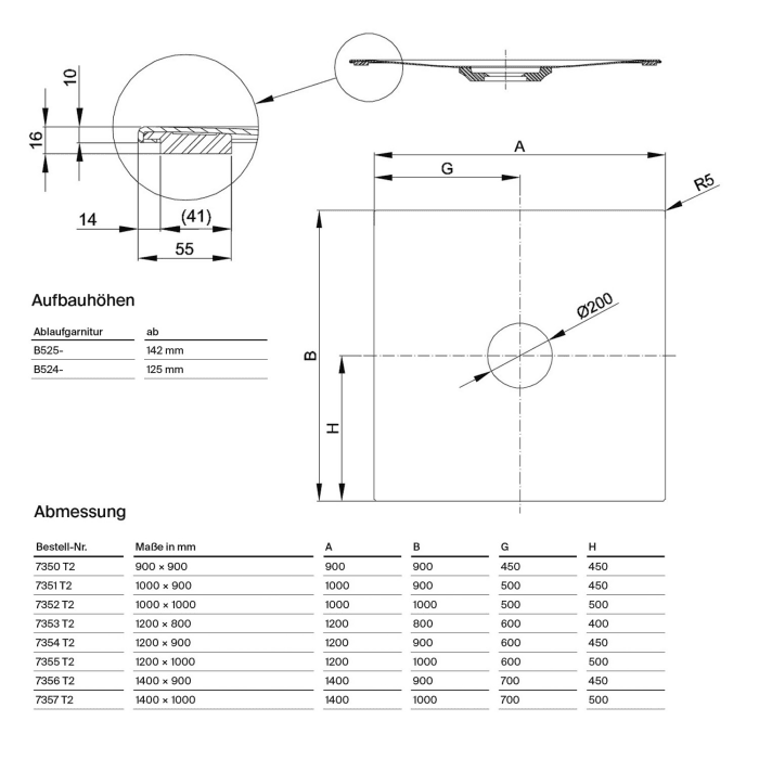 Bette Air Duschwanne 100 x 100 x 1 cm mit Antirutsch Sense u. Minimum Wannenträger