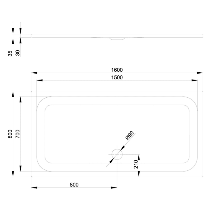 Bette Ultra Duschwanne superflach 160 x 80 x 3,5 cm mit BetteGlasur® Plus