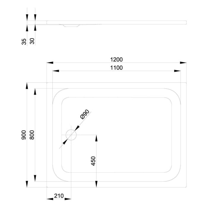 Bette Ultra Duschwanne superflach 120 x 90 x 3,5 cm mit Minimum-Wannenträger und BetteAntirutsch Sense