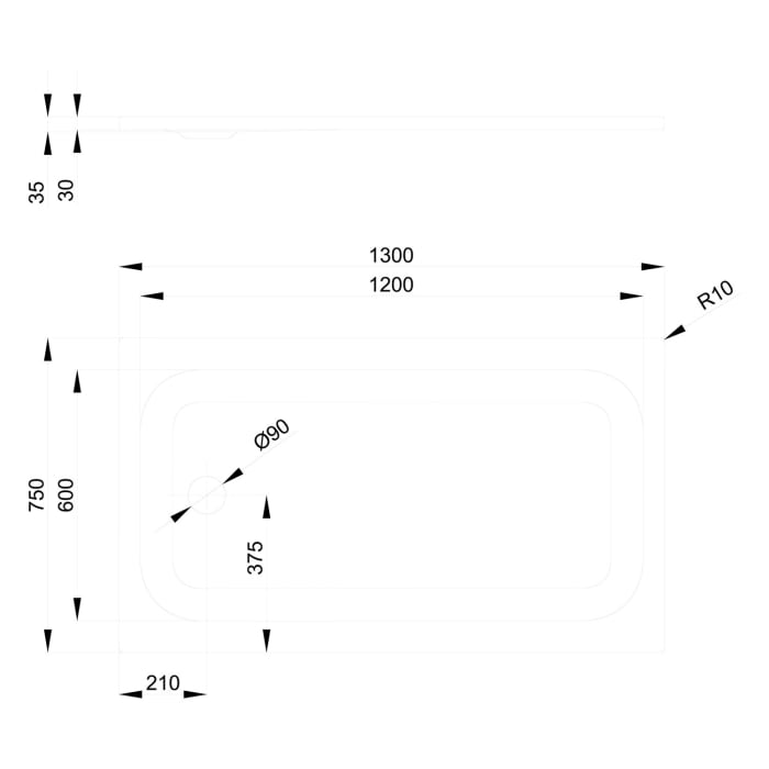 Bette Ultra Duschwanne superflach 130 x 75 x 3,5 cm mit Minimum-Wannenträger