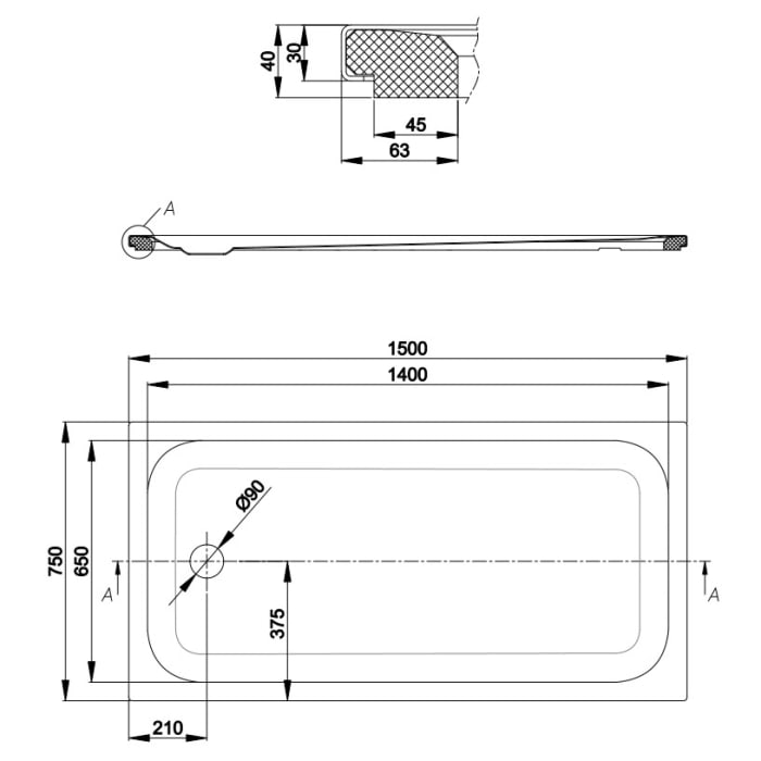 Bette Ultra Duschwanne superflach 130 x 75 x 3,5 cm mit Minimum-Wannenträger