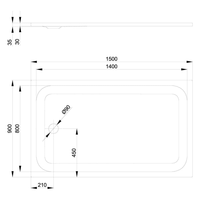 Bette Ultra Duschwanne superflach 150 x 90 x 3,5 cm mit Minimum-Wannenträger