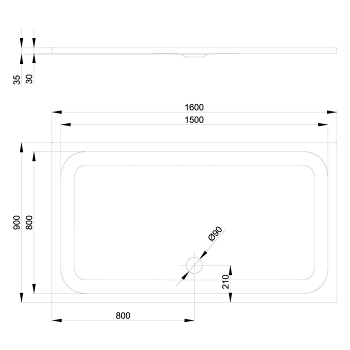 Bette Ultra Duschwanne superflach 160 x 90 x 3,5 cm mit BetteAntirutsch Sense