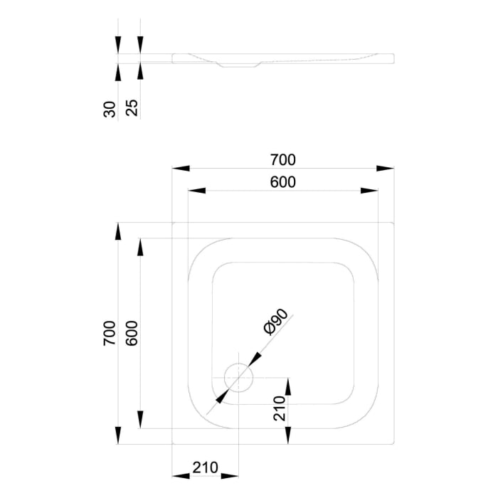 Bette Ultra Duschwanne superflach 70 x 70 x 2,5 cm mit Minimum-Wannenträger