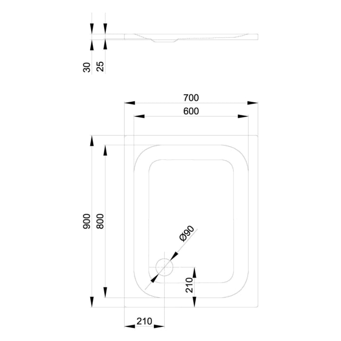 Bette Ultra Duschwanne superflach 90 x 70 x 2,5 cm mit BetteAntirutsch Sense