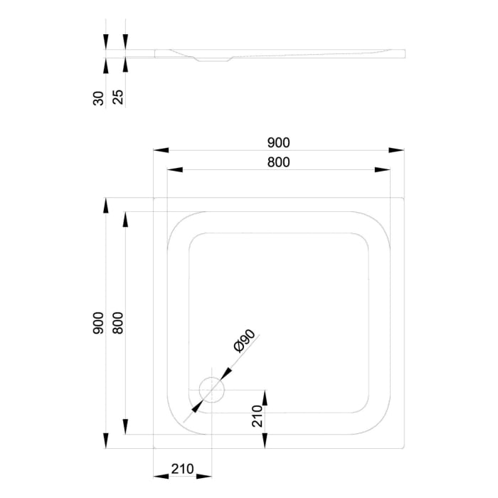 Bette Ultra Duschwanne superflach 90 x 90 x 2,5 cm mit Minimum-Wannenträger
