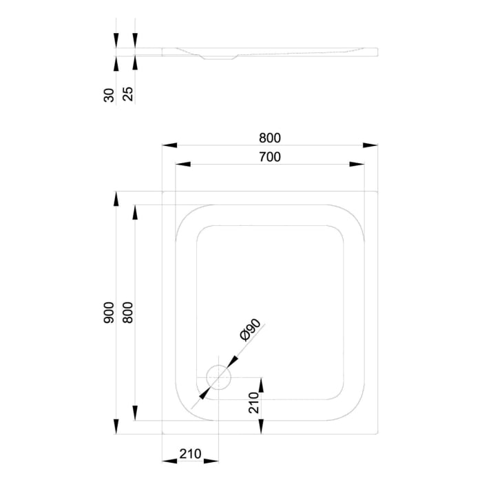 Bette Ultra Duschwanne superflach 90 x 80 x 2,5 cm mit BetteAntirutsch Sense