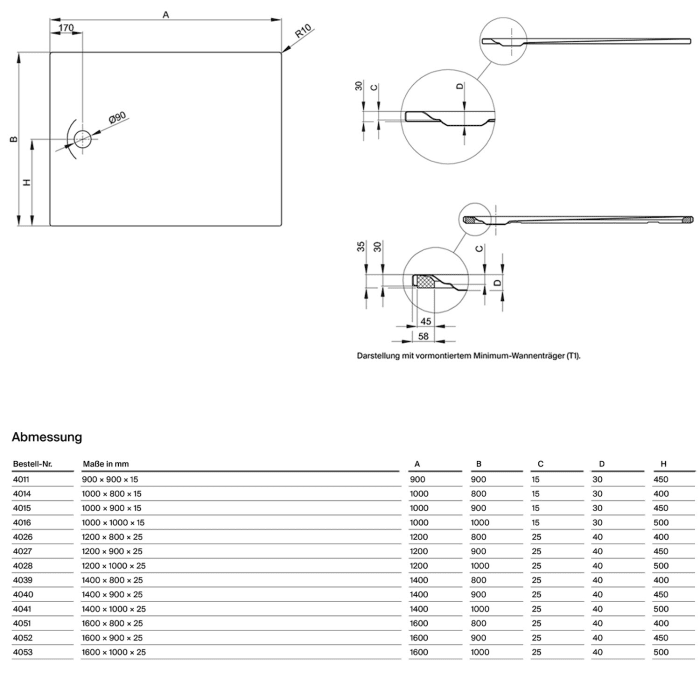 Bette Ultra Space Duschwanne 160 × 90 × 2,5 cm mit BetteGlasur® Plus