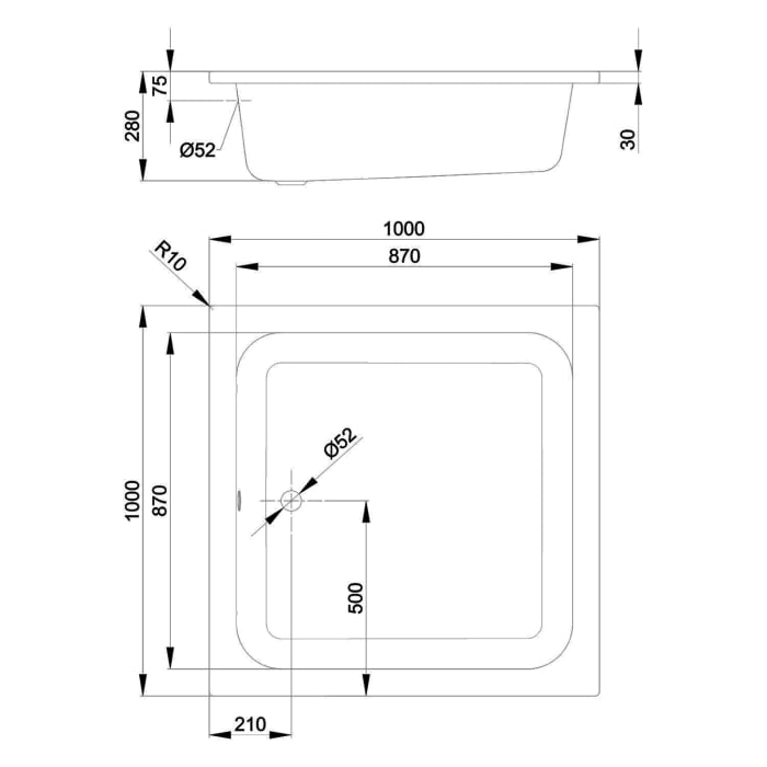Bette Delta Duschwanne tief 100 x 100 x 28 cm
