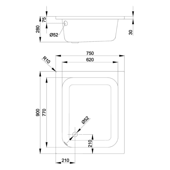 Bette Delta Duschwanne tief 90 x 75 x 28 cm