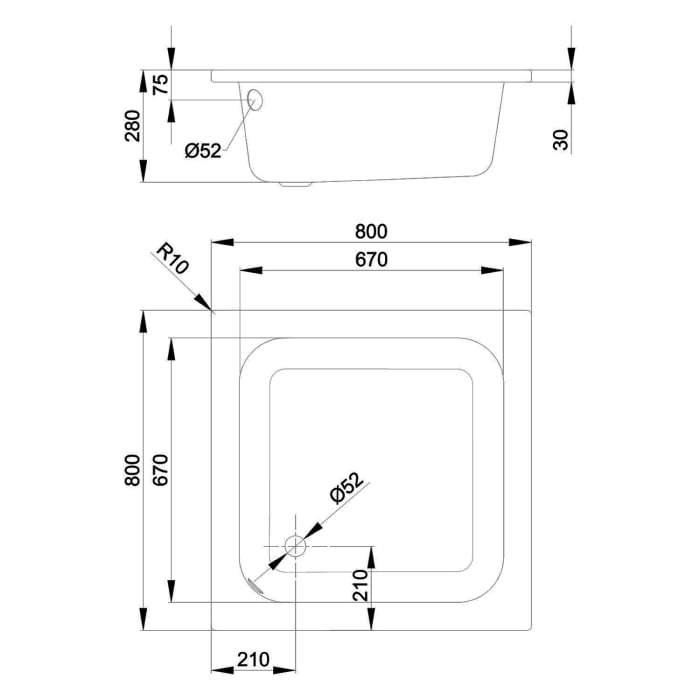 Bette Delta Duschwanne tief 80 x 80 x 28 cm
