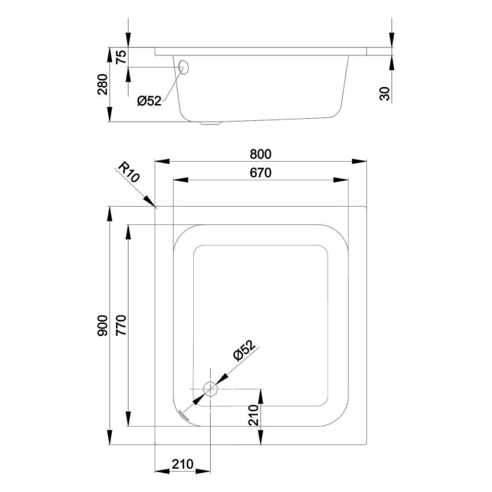 Bette Delta Duschwanne tief 90 x 80 x 28 cm