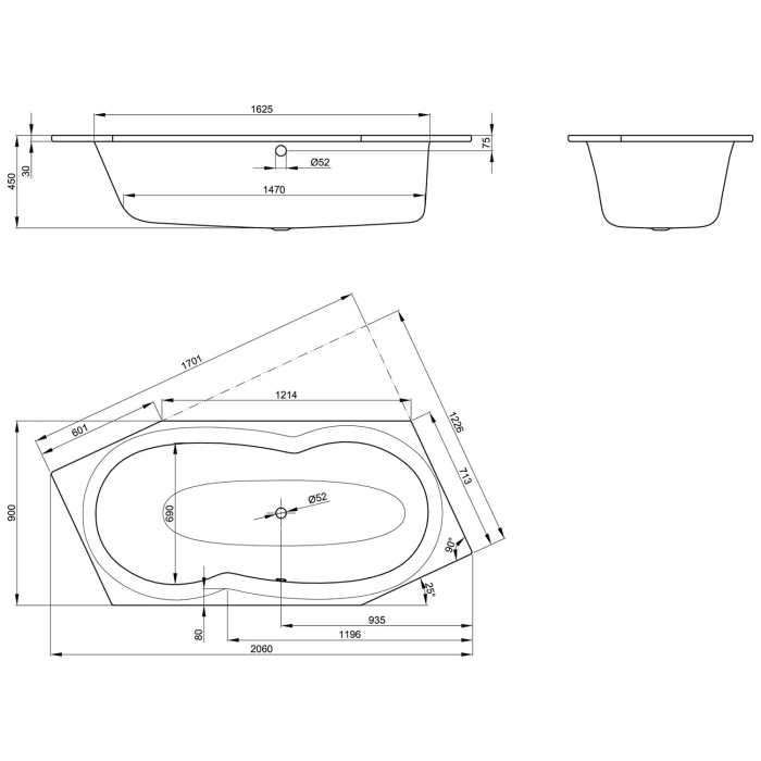 Bette Metric Sechseck-Badewanne 206 x 90 x 45 cm