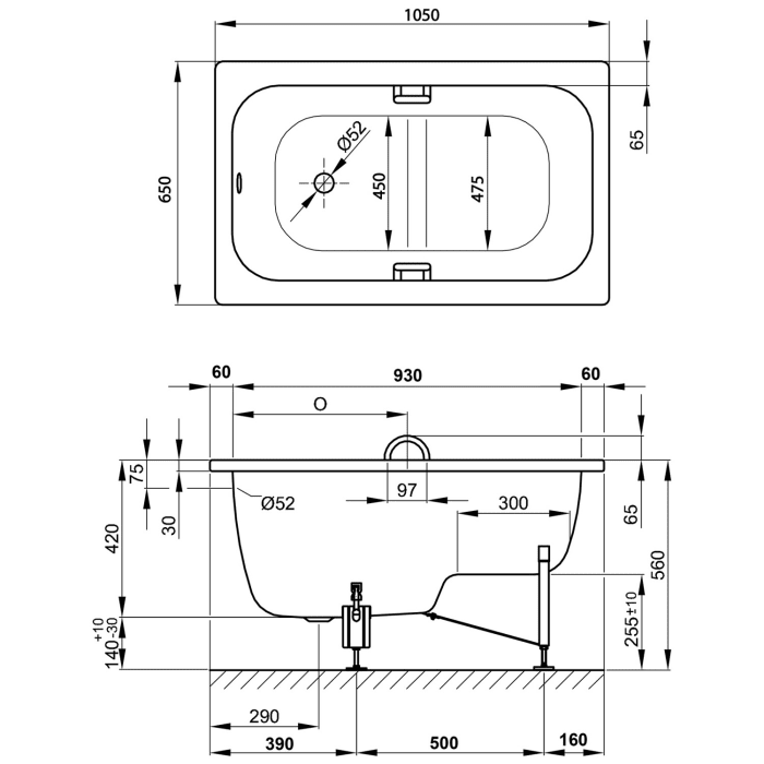 Bette Stufenwanne 105 x 65 x 42 cm