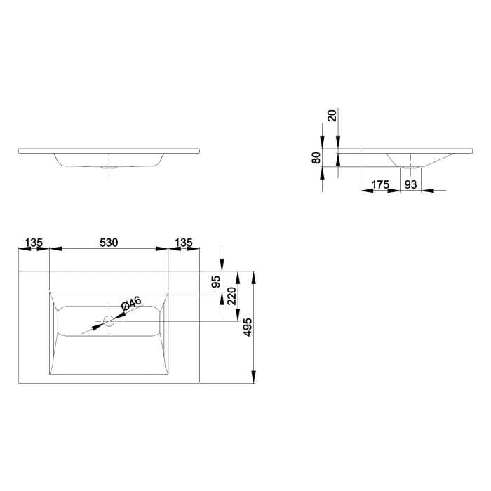 BetteAqua Einbau-Waschtisch 80 x 49,5 cm ohne Hahnloch, mit BetteGlasur® Plus