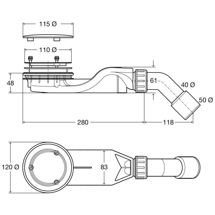 Bette BetteSolid 30 Ablaufgarnitur, seitlich, mit Antirutsch Sense