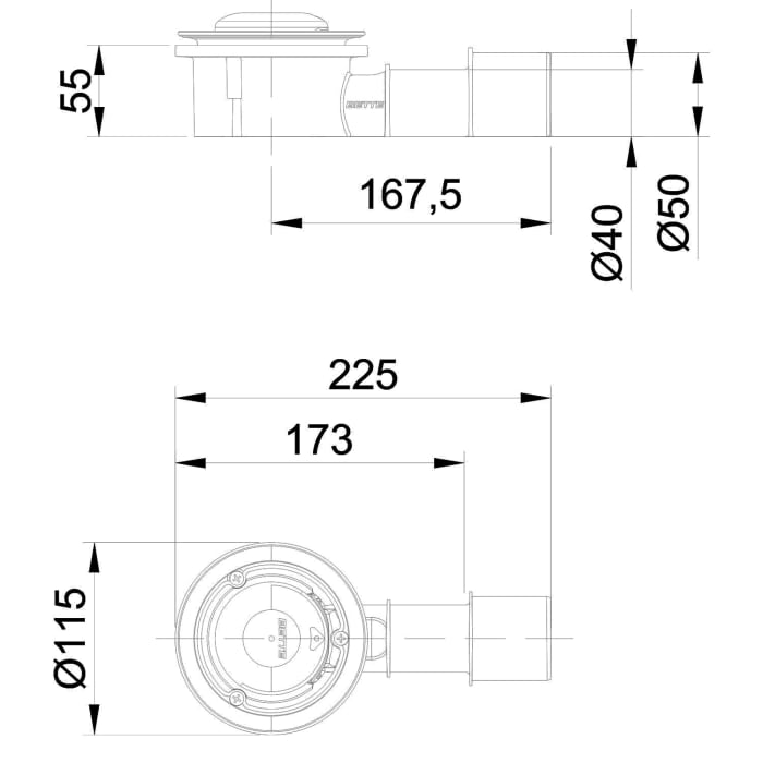 Bette Compact+ Ablaufgarnitur seitlich mit Antirutsch Pro