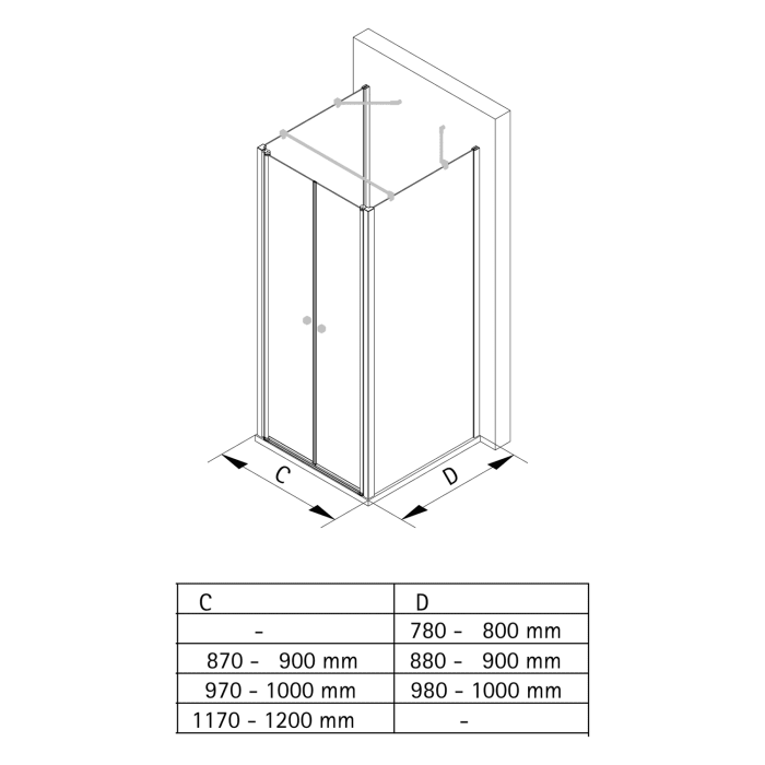 Breuer ELANA 2.0 U-Kabine Pendeltür mit 2 Seitenwänden 100 x 100 x 100 cm, mit CER+ Beschichtung