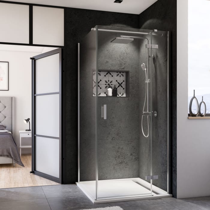 Breuer Panorama Drehtür mit Festteil für Seitenwand 90 cm, Anschlag rechts