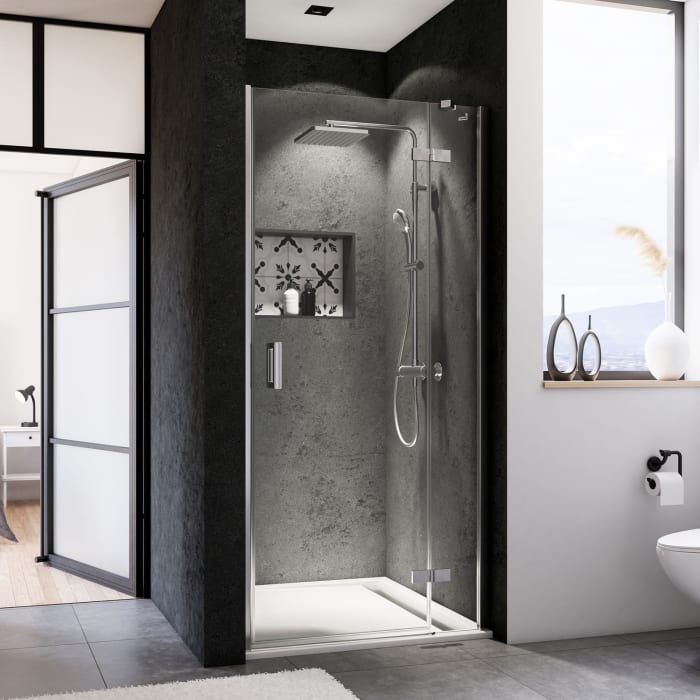 Breuer Panorama Drehtür mit Festteil für Nische 90 cm, Anschlag rechts