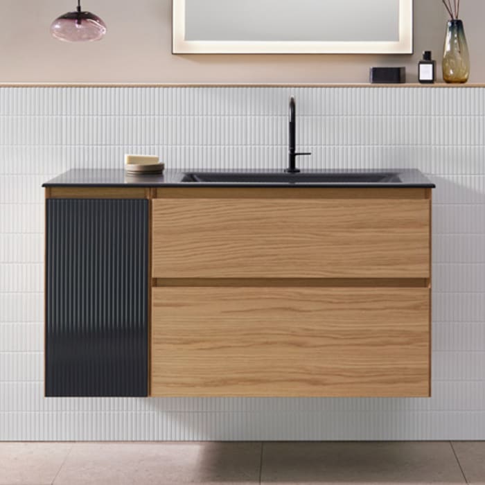 burgbad Accura Waschtischunterschrank 111,7 cm mit Keramik-Waschtisch rechts