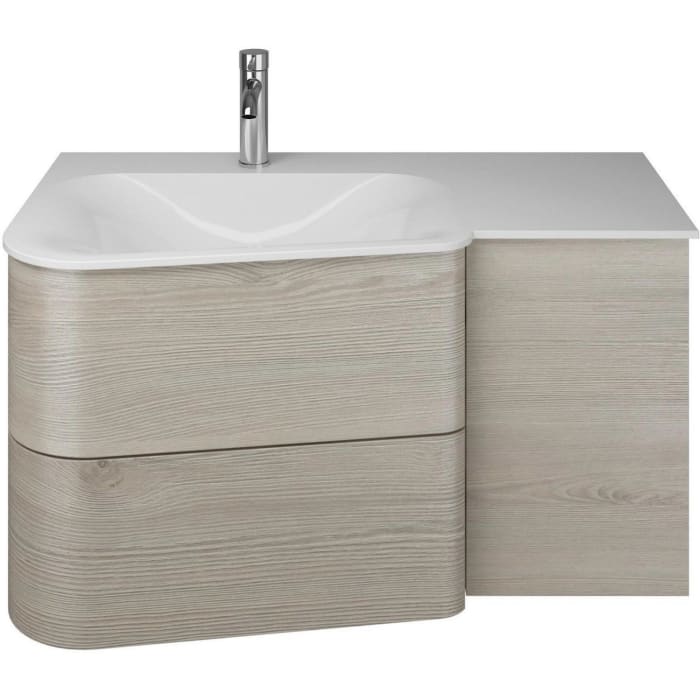 burgbad Badu Mineralguss-Waschtisch inkl. Waschtischunterschrank 92 cm, Becken links ohne Hahnlochbohrung