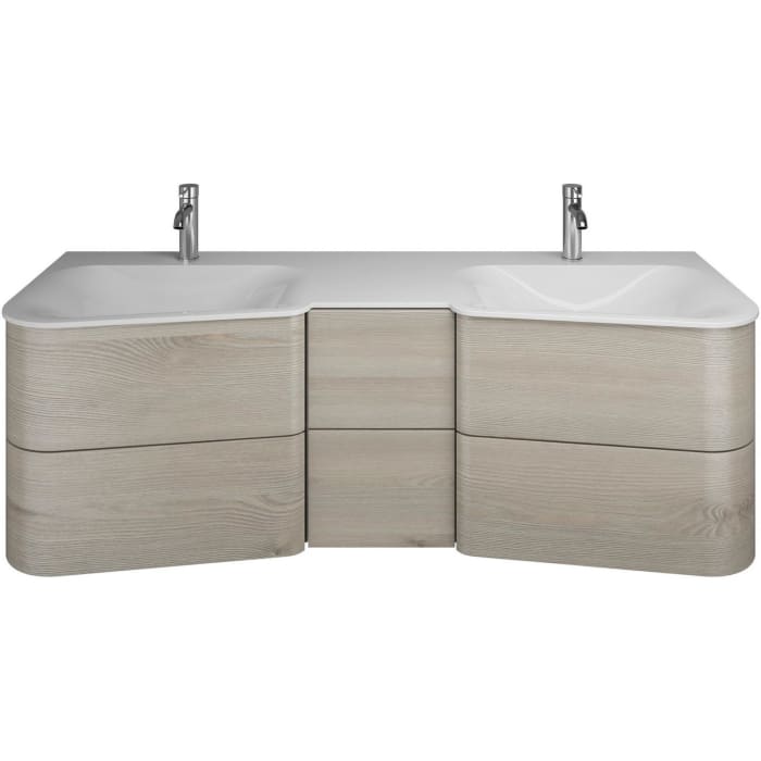 burgbad Badu Mineralguss-Waschtisch ohne Hahnloch bohrung inkl. Waschtischunterschrank 152 cm, 2 Schubladen mittig