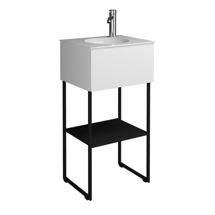 burgbad Coco Gäste Bad Mineralguss-Waschtisch mit Waschtischunterbau und Fußgestell