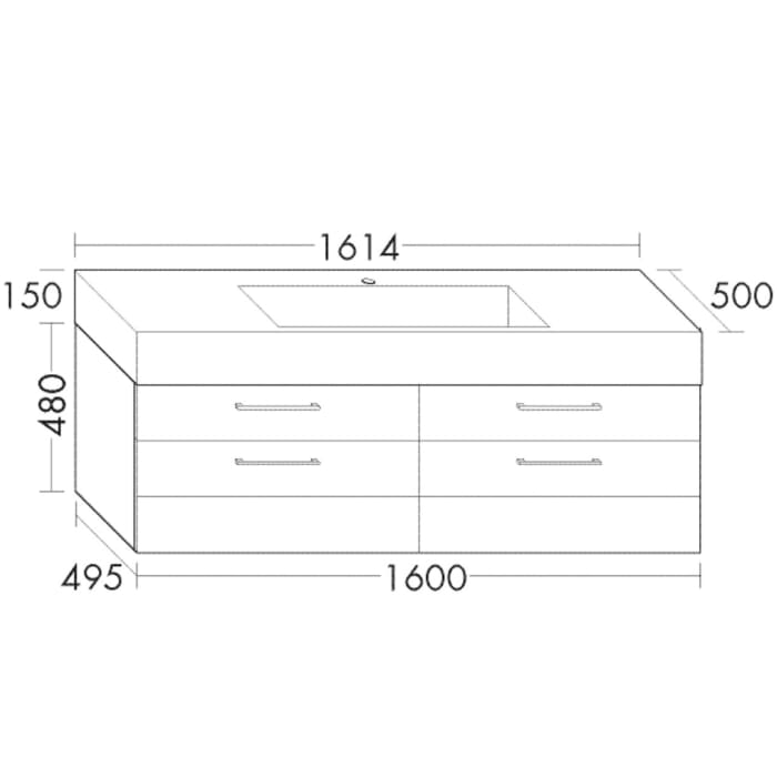 burgbad Crono Mineralguss-Waschtisch mit Waschtischunterschrank 161,4 x 50 cm, Tip-On