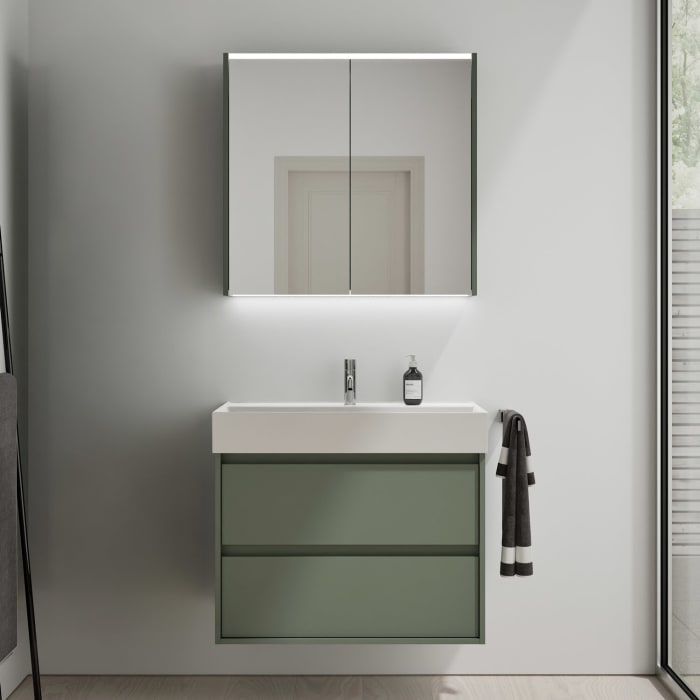burgbad Devio Keramik-Waschtisch mit Unterschrank und LED-Spiegelschrank 80,5 cm, 2 Auszüge