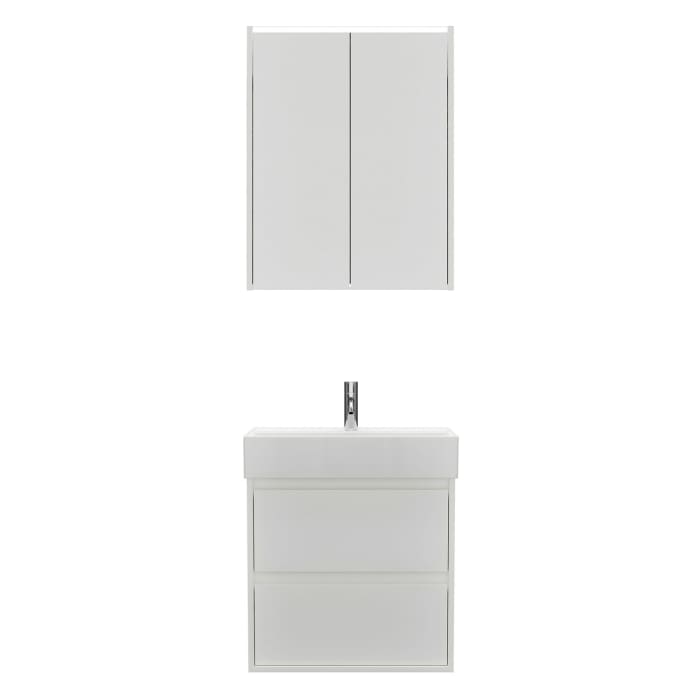 burgbad Devio Keramik-Waschtisch mit Unterschrank und LED-Spiegelschrank 60,5 cm, 2 Auszüge