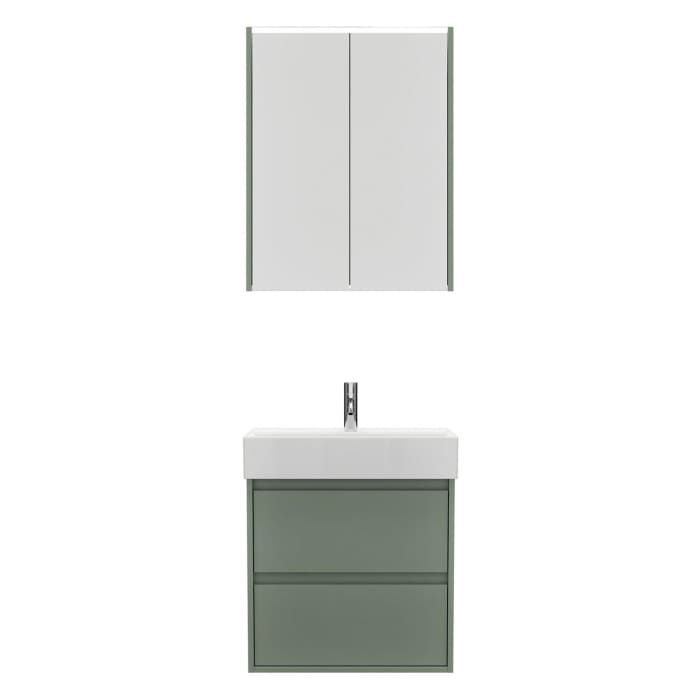 burgbad Devio Keramik-Waschtisch mit Unterschrank und LED-Spiegelschrank 60,5 cm, 2 Auszüge