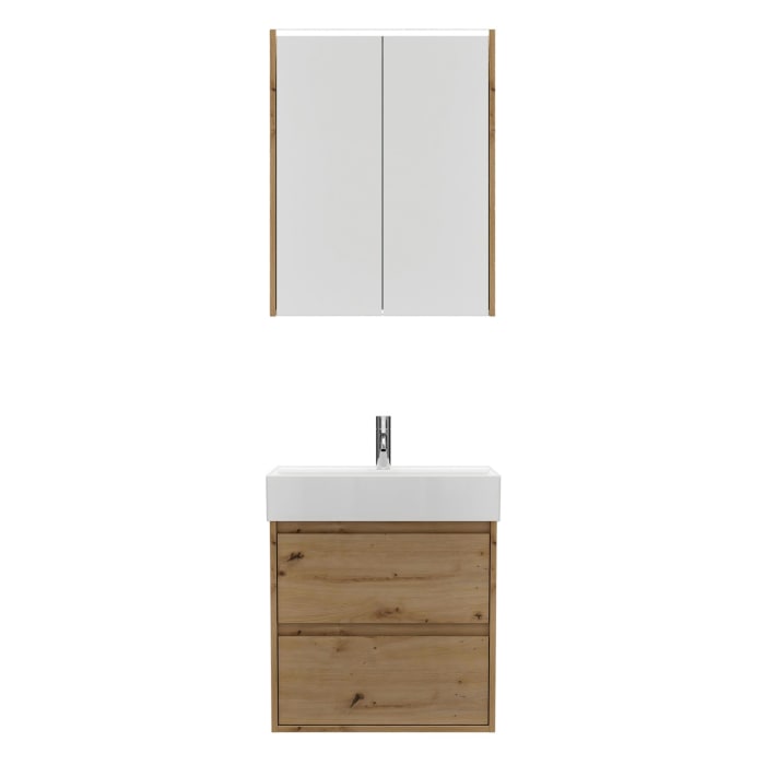 burgbad Devio Keramik-Waschtisch mit Unterschrank und LED-Spiegelschrank 60,5 cm, 2 Auszüge