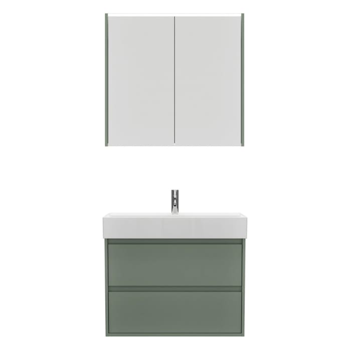 burgbad Devio Keramik-Waschtisch mit Unterschrank und LED-Spiegelschrank 80,5 cm, 2 Auszüge