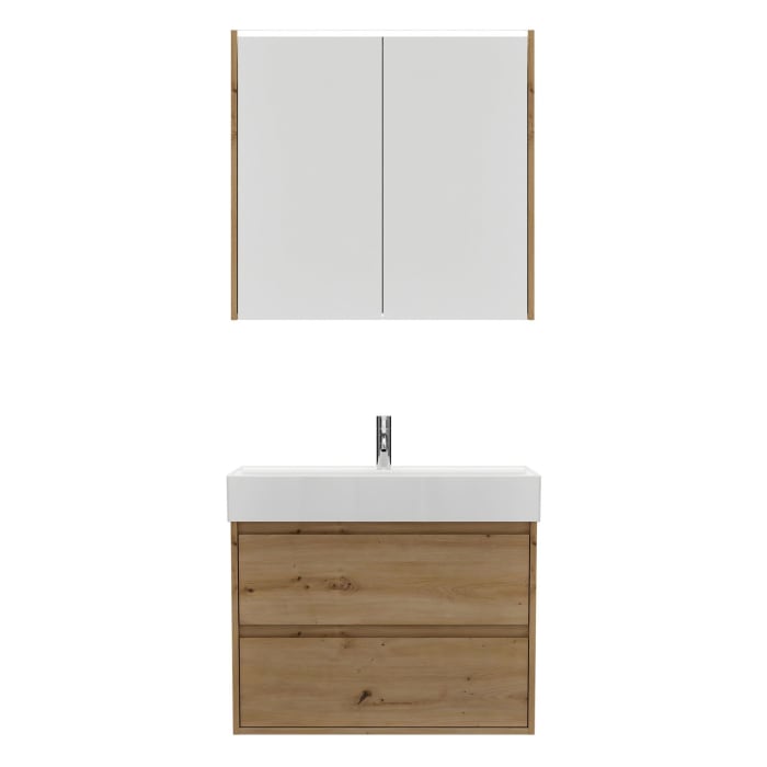 burgbad Devio Keramik-Waschtisch mit Unterschrank und LED-Spiegelschrank 80,5 cm, 2 Auszüge