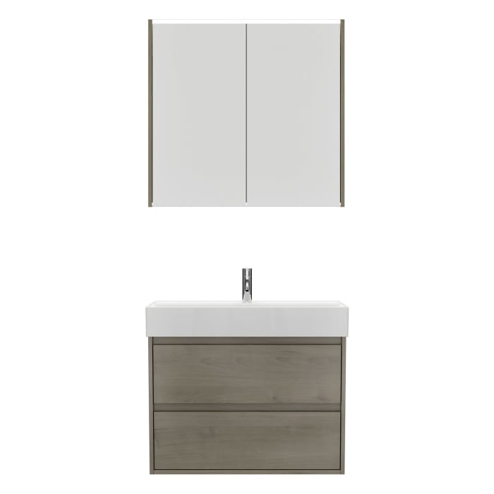 burgbad Devio Keramik-Waschtisch mit Unterschrank und LED-Spiegelschrank 80,5 cm, 2 Auszüge