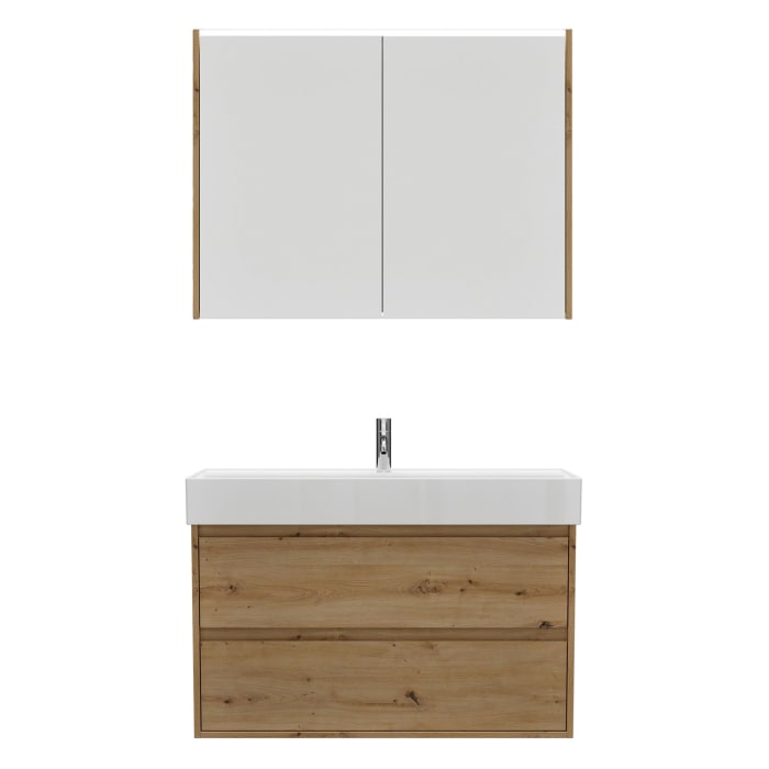 burgbad Devio Keramik-Waschtisch mit Unterschrank und LED-Spiegelschrank 100,5 cm, 2 Auszüge