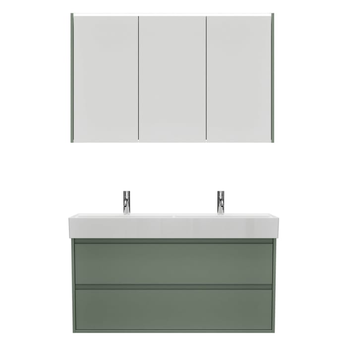 burgbad Devio Keramik-Waschtisch mit Unterschrank und LED-Spiegelschrank 120,5 cm, Doppeltür rechts, 2 Auszüge